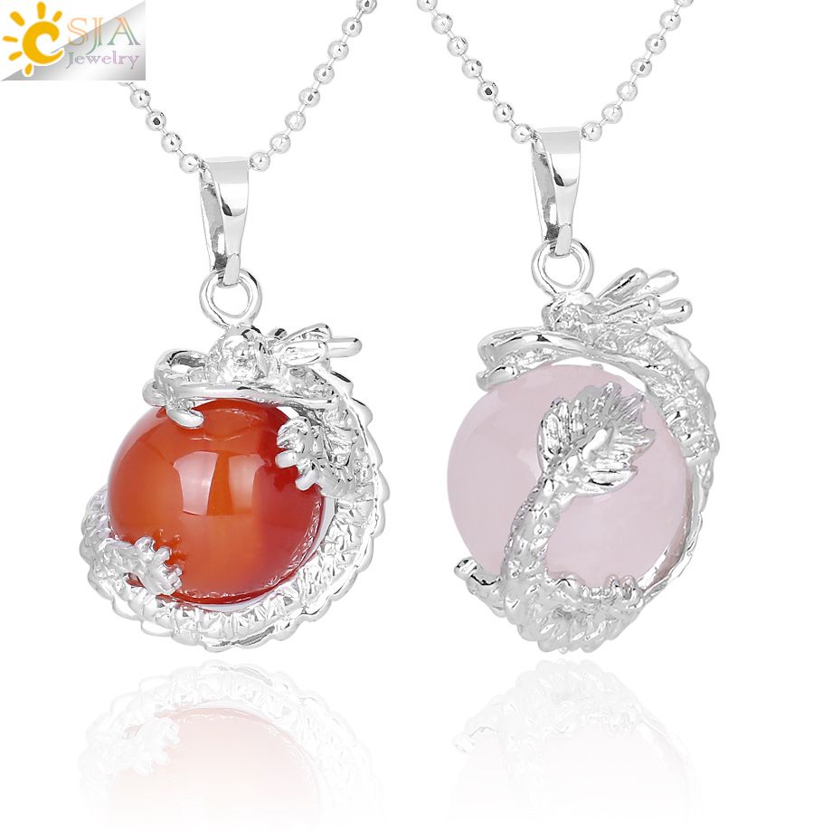 Satin Al Csja Cin Ejderha Sarilmis Dogal Tas Kolye Kolye Diy El Yapimi Kolye Icin Yuvarlak Top Sekli Kristal Boncuk Kadin Erkek F331 Tl52 37 Dhgate Comda