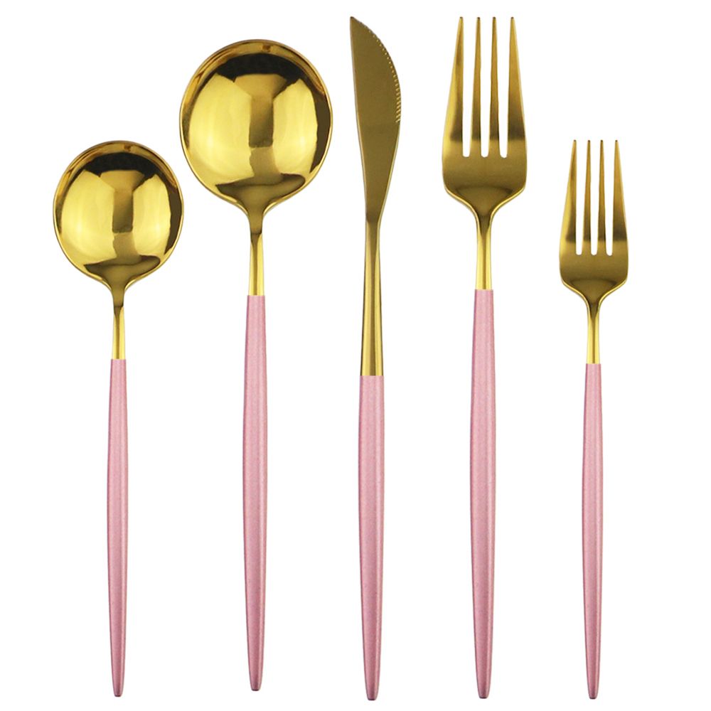 //Pink Gold Flatware Set Mirror Cutlery Set 304 Stainless Steel Tableware Dessert Fork Spoon