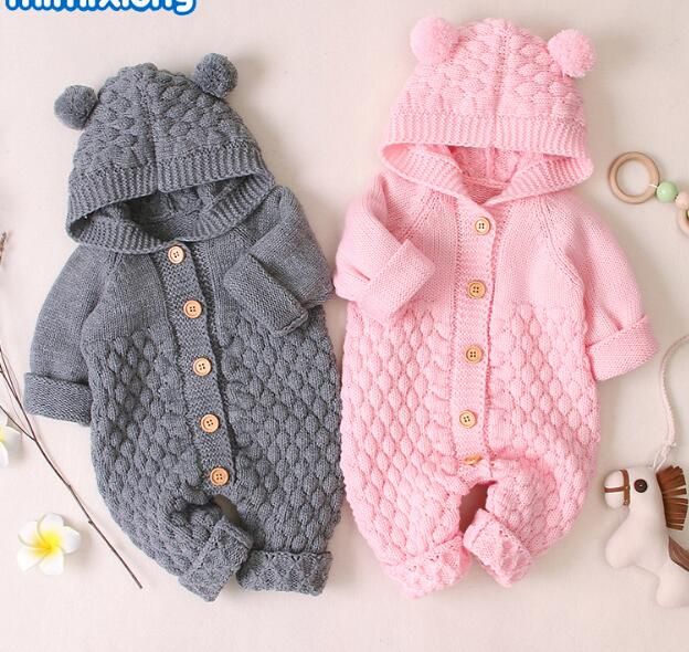 2020 Baby Girl Jumpers Jumpsuit Knit Crochet Hooded Bodysuit Knitting ...