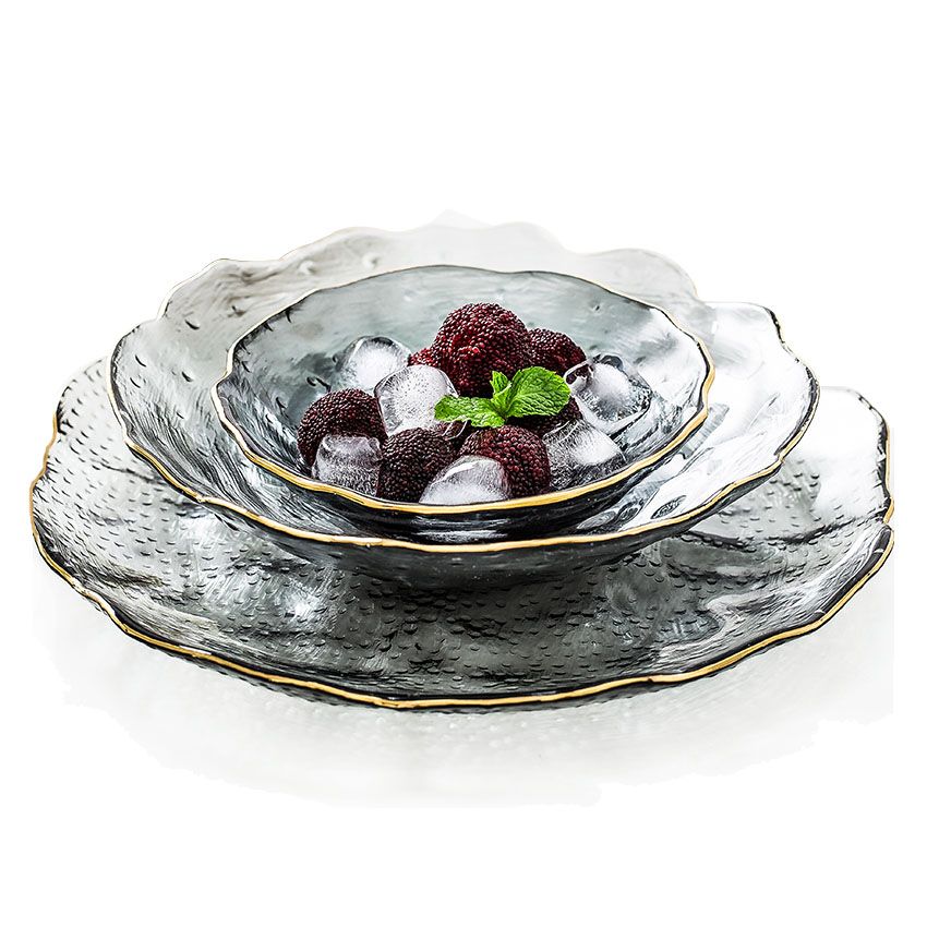2021 Vintage Glass Plates And Bowls With Embossed Dots Lead Free Glass