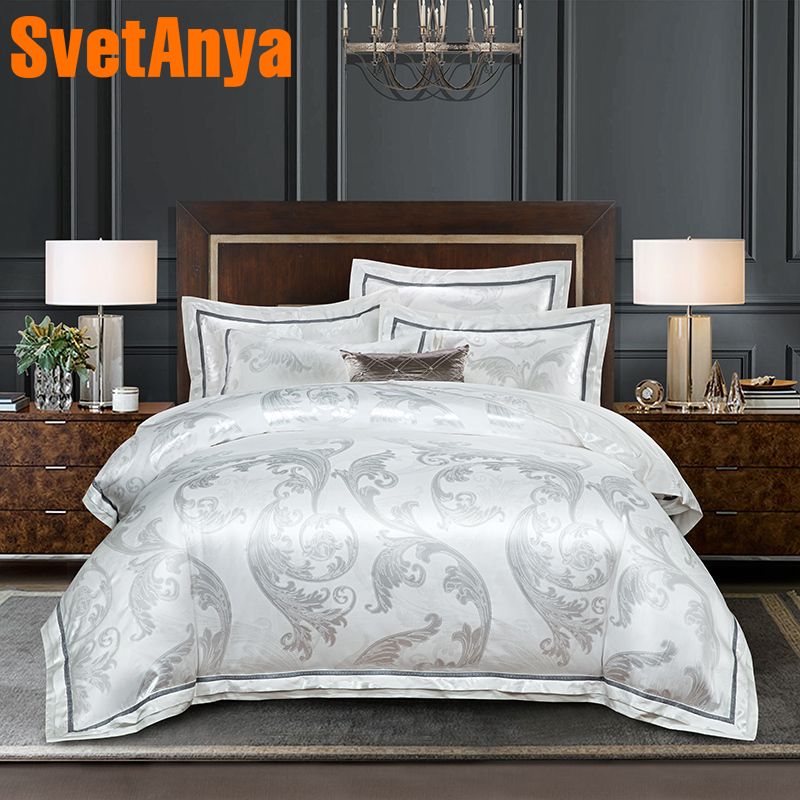 Svetanya Silver White Jacquard Bedding Sets Home Bedclothes Double