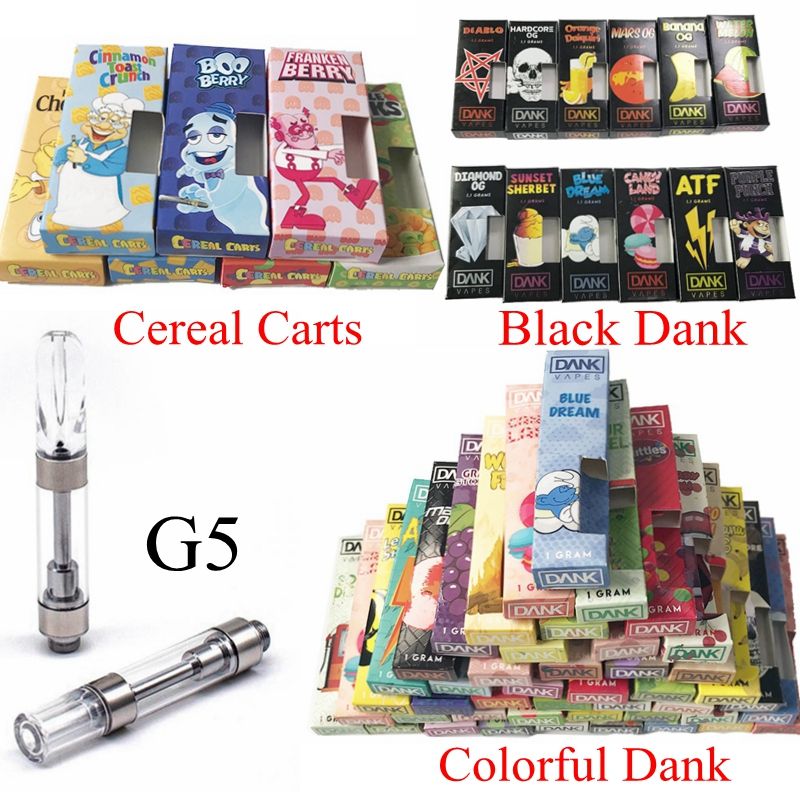 New Cereal Carts Black Dank Vapes Cartridge Packaging MT6 G5 Glass Thick Oil 510 1ml Ceramic Vape Pen Cartridges Vaporizer E Cigarette Vape