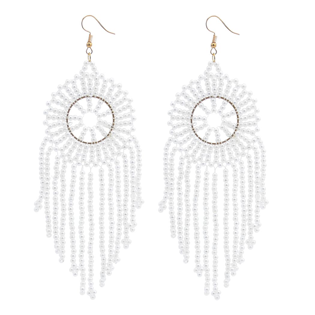 2021 Elegant White Beads Drop Dangle Earrings Hand Made Imitation Pearl