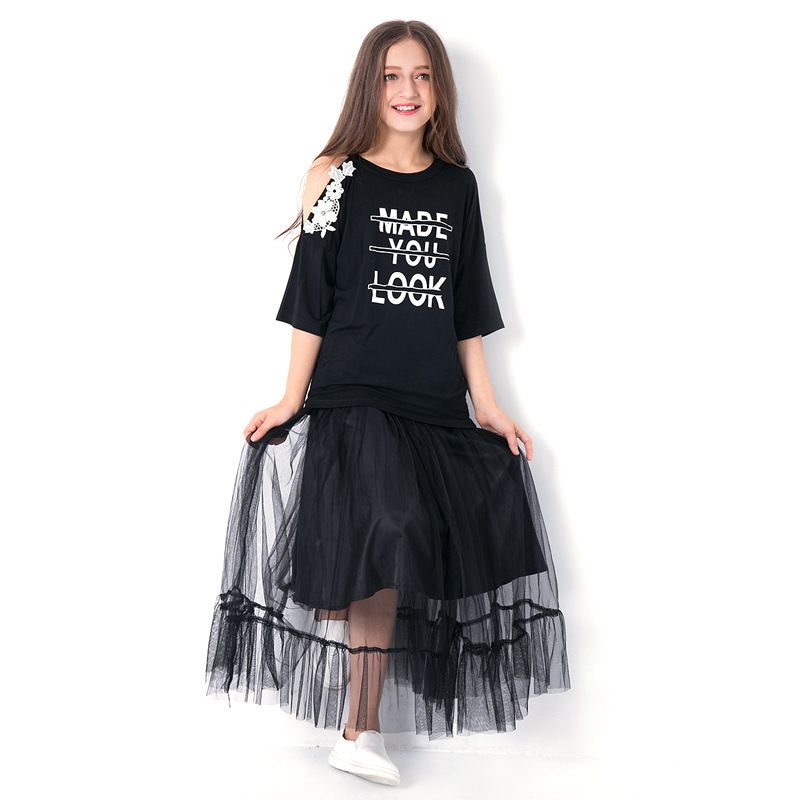 2021 Designer Teenage Girls Clothing Set Half Sleeve Black Off Shoulder ...