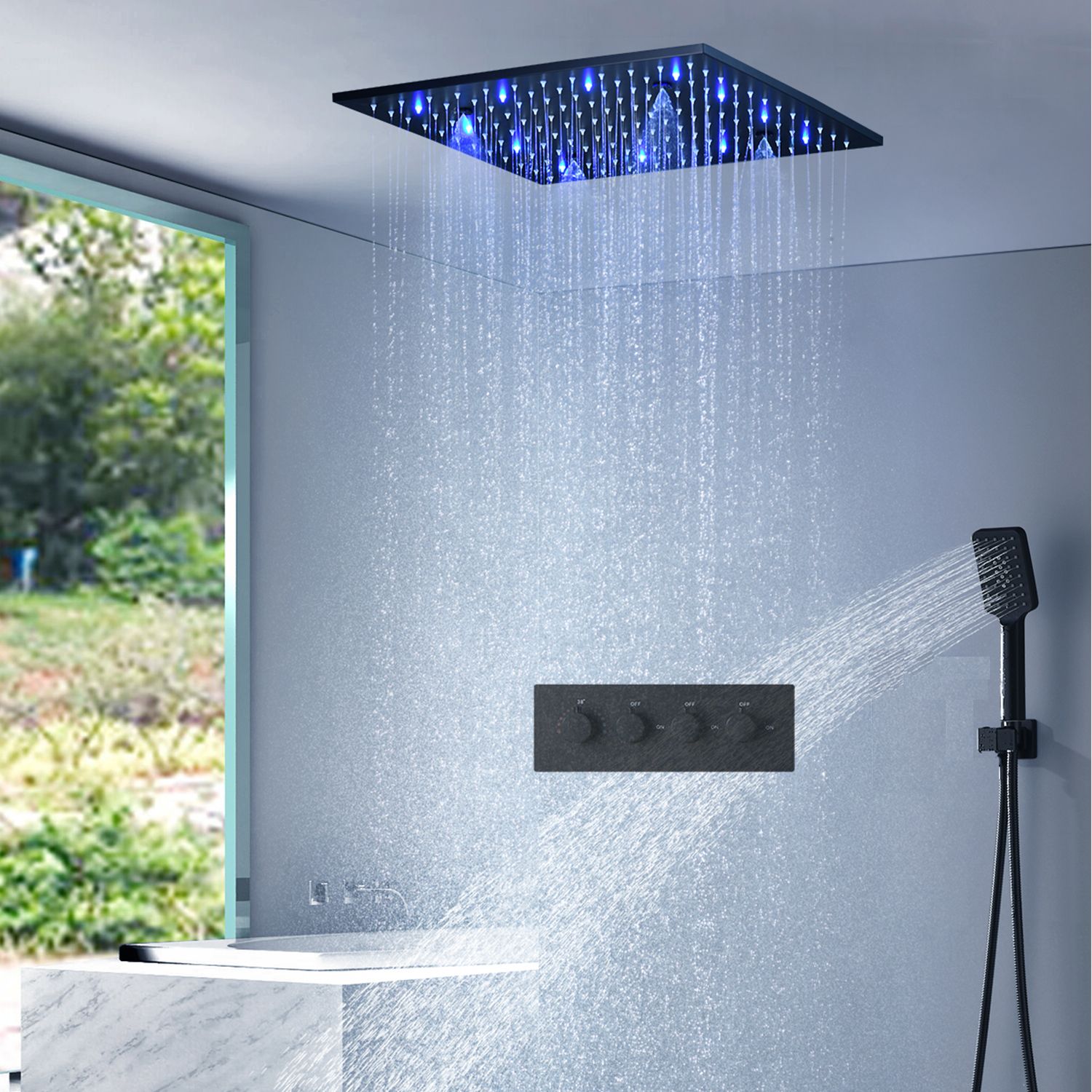 2021 20 Inches Black SPA Massage Shower Head Rain Shower Faucet Set