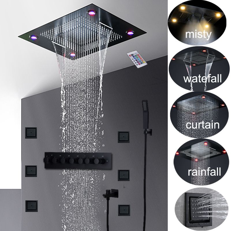 2021 Luxury Led Black Shower Set 24 Inch Recessed Big Rain Mist