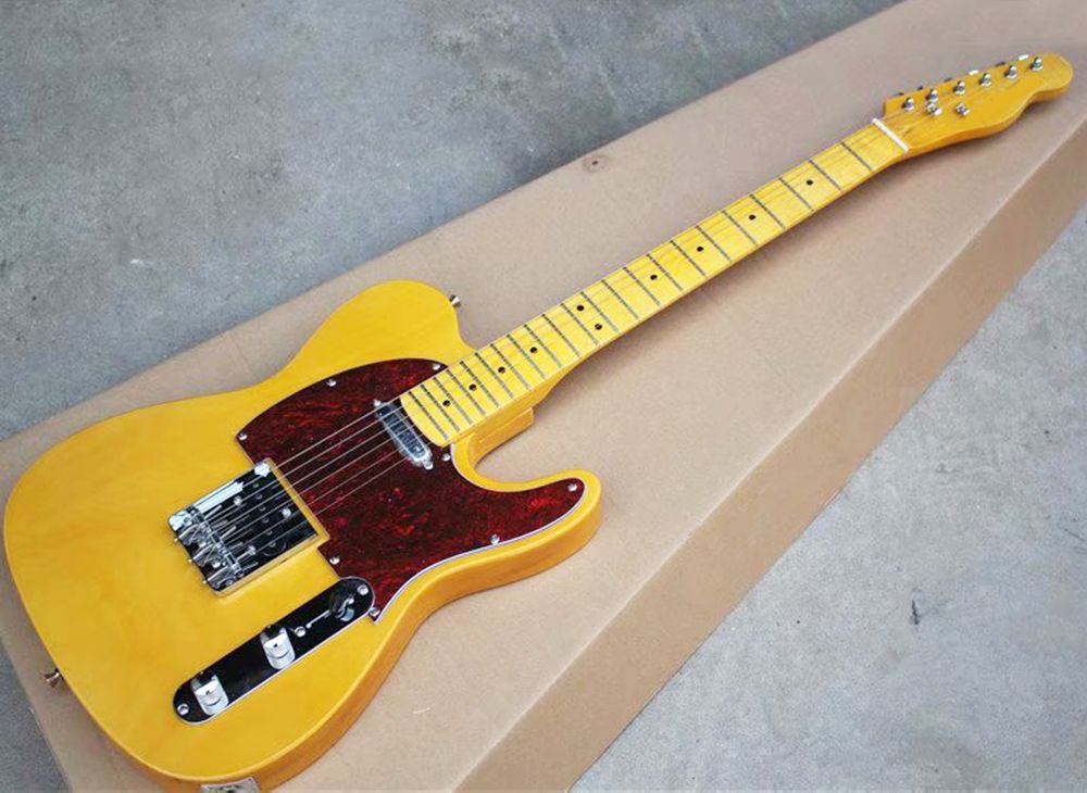 Factory Wholesale Yellow Electric Guitar With Red Tortoise Pickguard