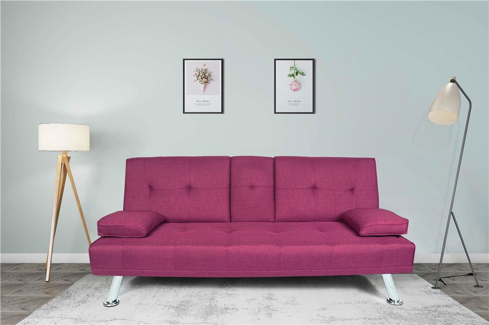 2021 Modern Futon Sofa Bed Twin Size Sleeper, Convertible Lounge Couch With Armrest / 2 Cup