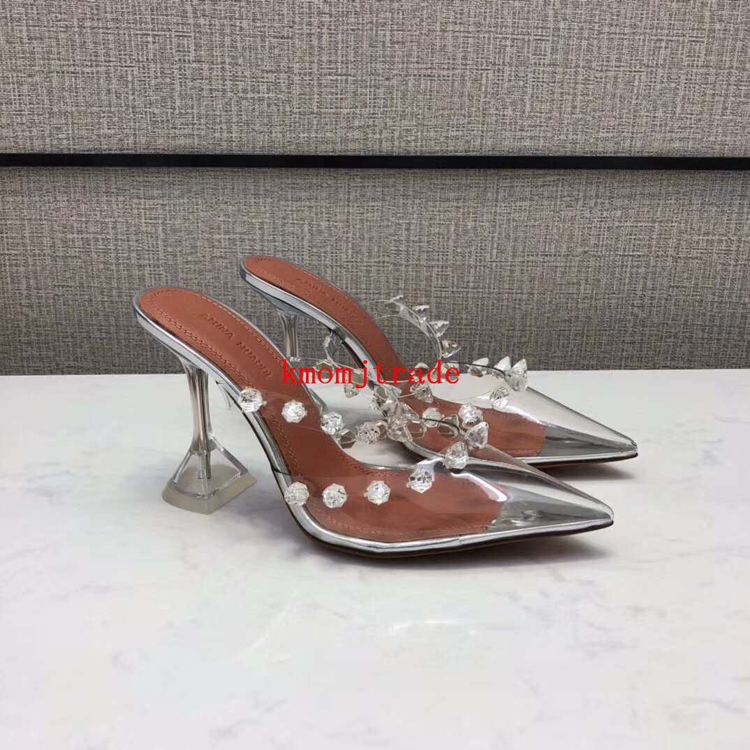 Shoes Amina Muaddi Julia Glass Begumglass Mule Crystal Pvc Spikes Studs ...