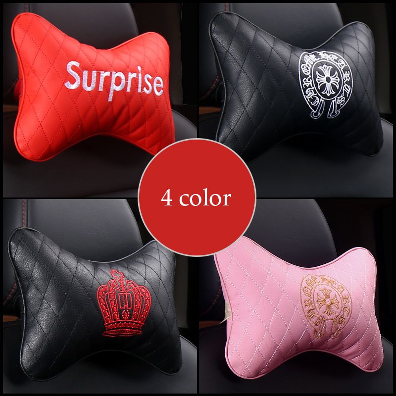 Embroidery Universal Car Neck Pillows Luxury Leather Auto Car Neck Rest