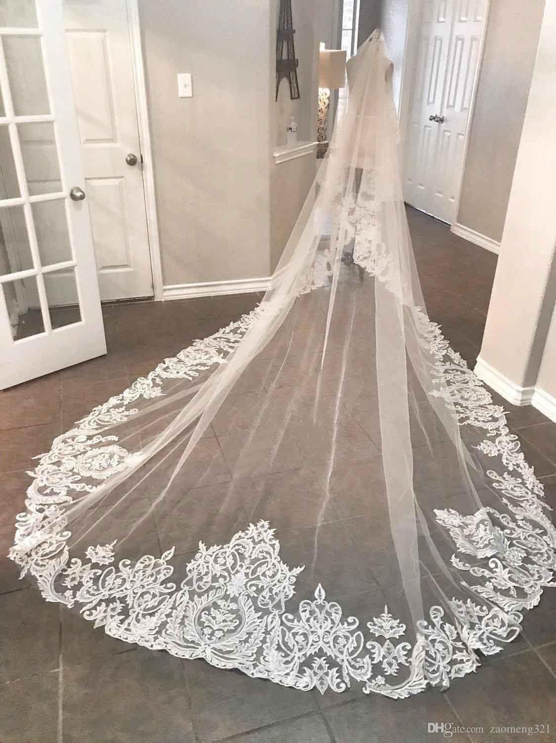 Designer Lace Wedding Veils Appliqued Edge 3M Long Cathedral Length