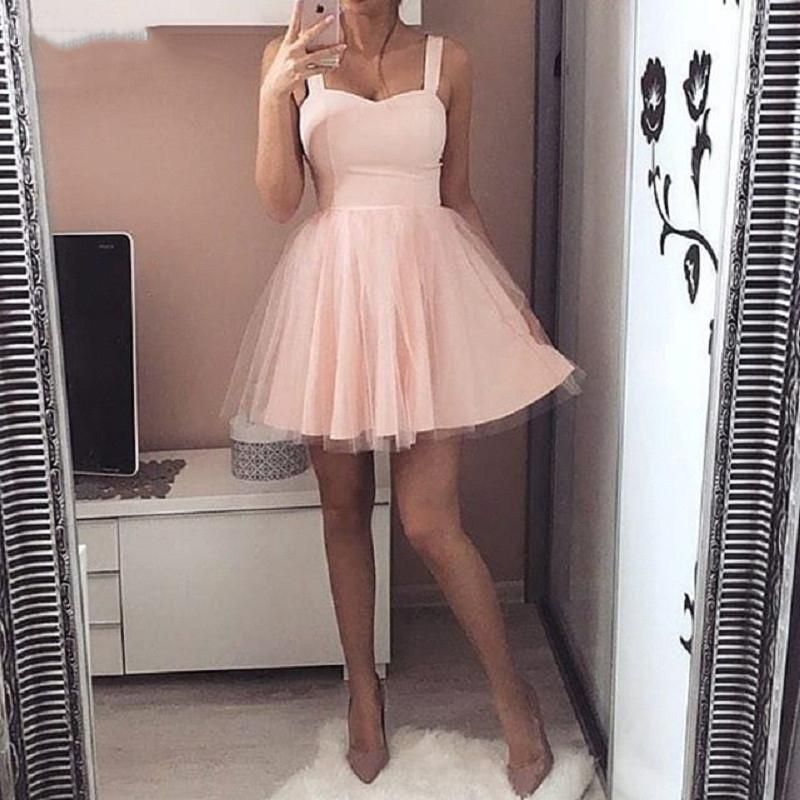 Cheap 2020 Pink Short Homecoming Dresses Sweetheart Soft Tulle ...