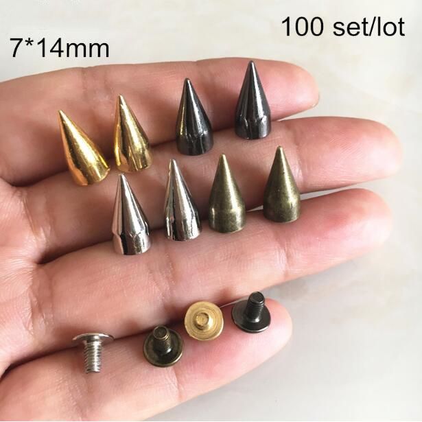 2021 Bullet Metal Rivet Spike Studs With Screw Back 7*14mm Gold,Silver