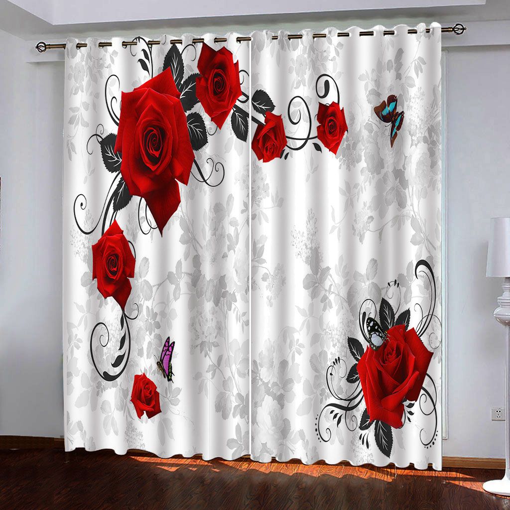 2021 Custom 3D Red Rose Window Curtains Flowers Blackout Curtain For