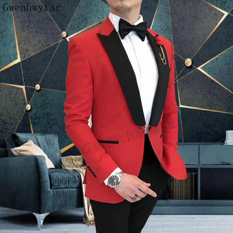 Bridalaffair Elegant Men Chinese Red Suits Peaked Lapel Custom Made ...