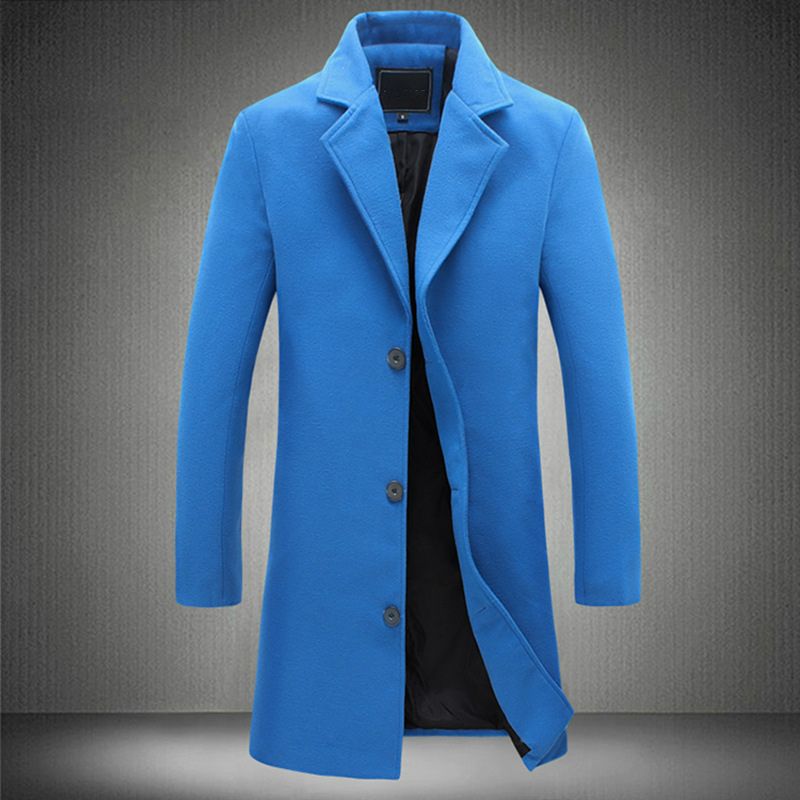 2021 Autumn Royal Blue Mens Overcoat Winter Long Trench Coat Men Slim ...