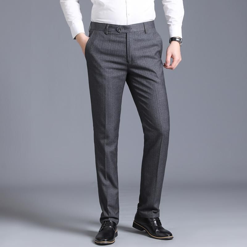2020 Plain Color Classic Loose Fit Solid Dress Pants Men Smart Casual ...
