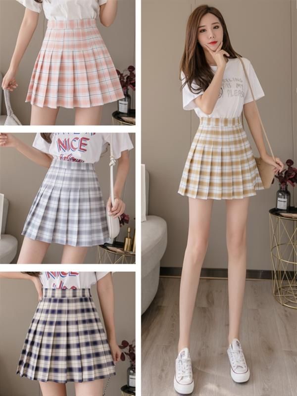 2021 High Waist Pleated Skirt Anime Cosplay School Uniform Student Girl Pleated Skirt Plaid Plus ...