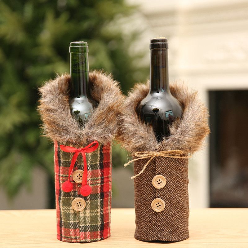 Christmas Wine Bag Gift Fur Collar Wine Bottle Sleeve High End Wine Set ...