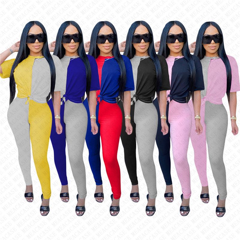 Women Tracksuit Designer Patchwork Short Sleeve T Shirt Tops Tee Pants ...