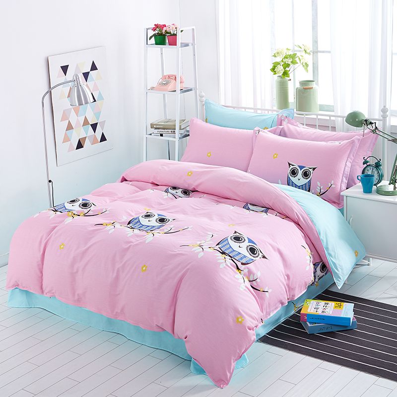 100% Cotton Blue Owl Girls/Boys Bedding Set Bright Color Bed Linen Kids ...