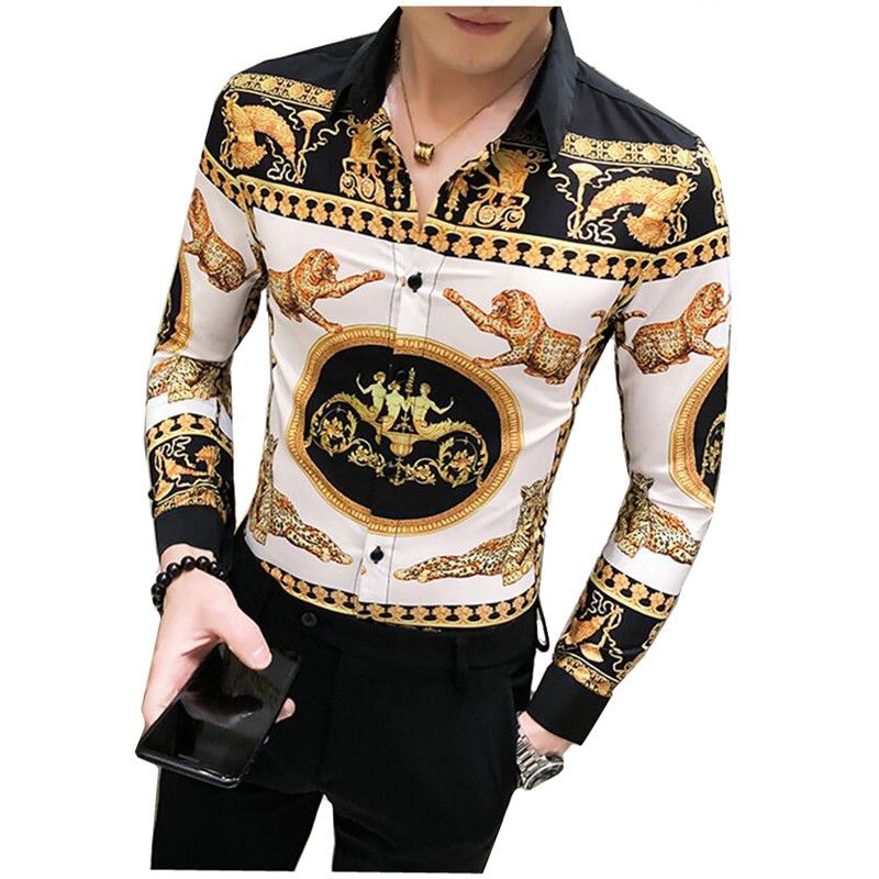 2021 Luxury Gold Leopard Print Shirt Men Long Sleeve Camisa Masculina ...