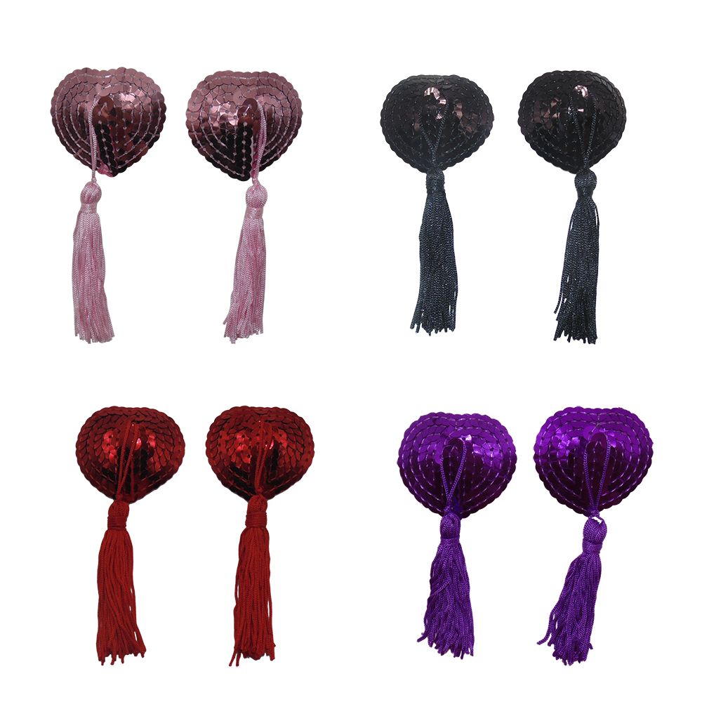 Booby Tassels Nipple Cover For Women 1 Pair Love Heart Nipple Cover Reusable Breast Wear Tassel Silicone Nipple Pasties Bra Pads Chest Sticker Boob Tassels