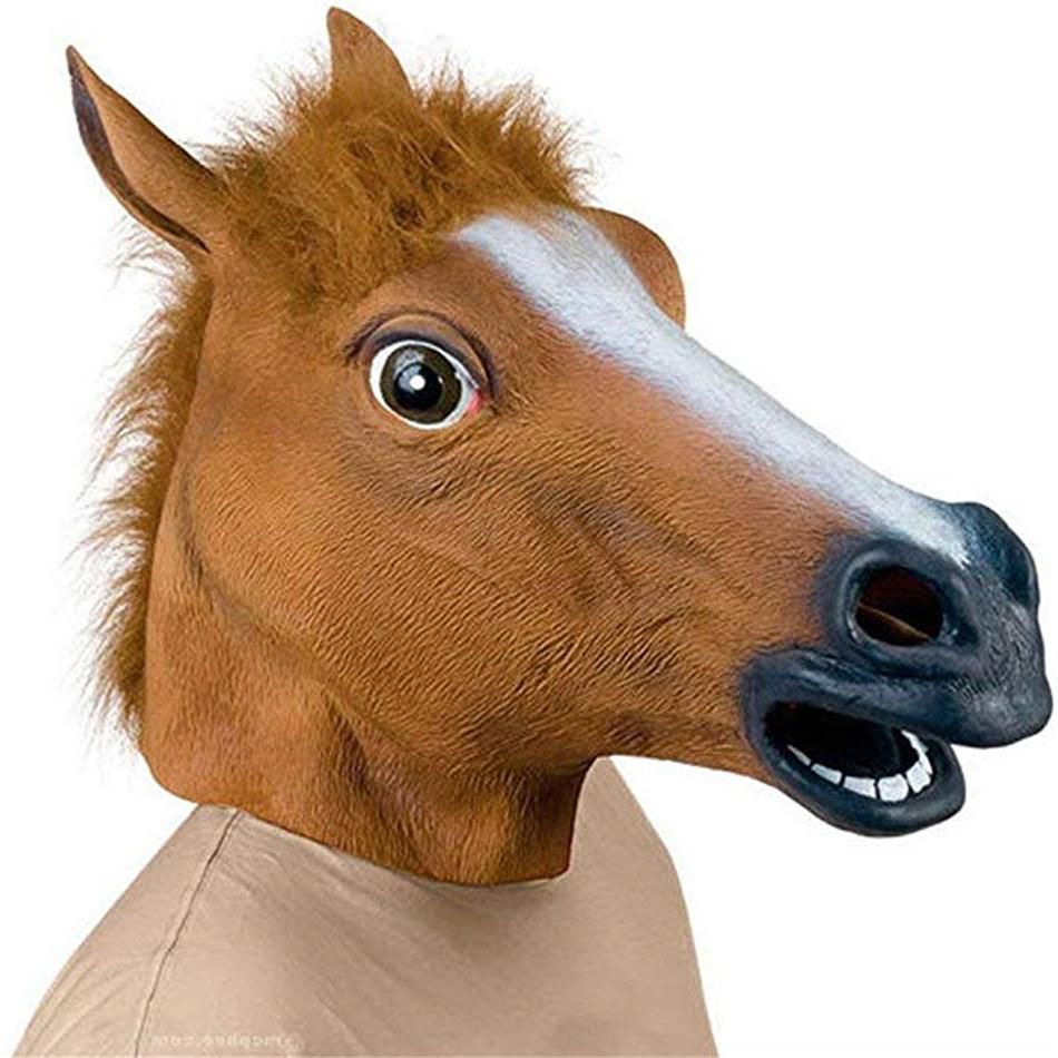 Cheap Horse Mask Halloween Horse Head Mask Latex Creepy Animal Costume Theater Prank Crazy Party