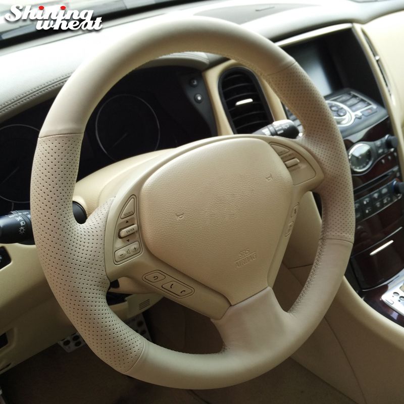 Hand Stitched Beige Leather Steering Wheel Cover For Infiniti QX50 G25