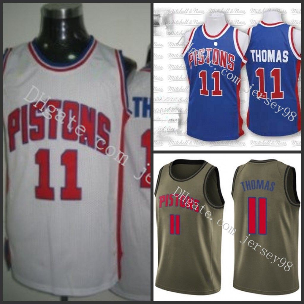 Best Quality Detroit Pistons Men 11 Isiah Thomas White NBA 2019 Green Throwback Swingman Jersey