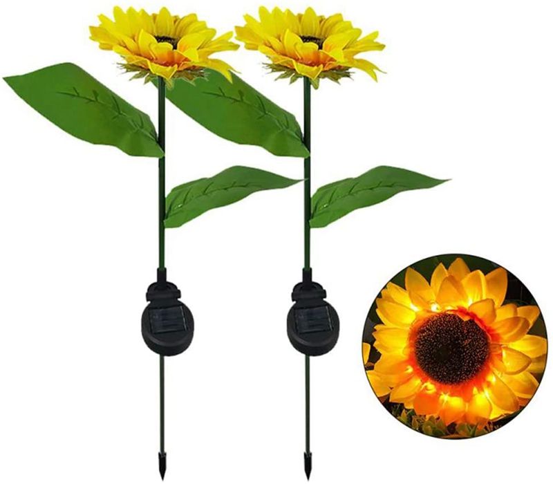 2020 Outdoor Solar Sunflower Garden Stake Lights, 2 Pack LED Solar