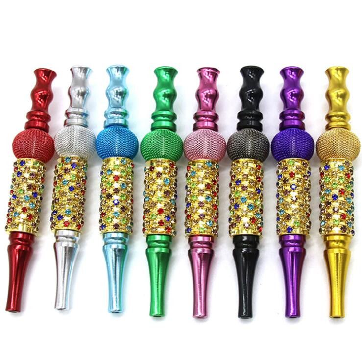 2021 Smoking Pipes Metal Inlaid Diamond Bead Mouthpiece Hookahs