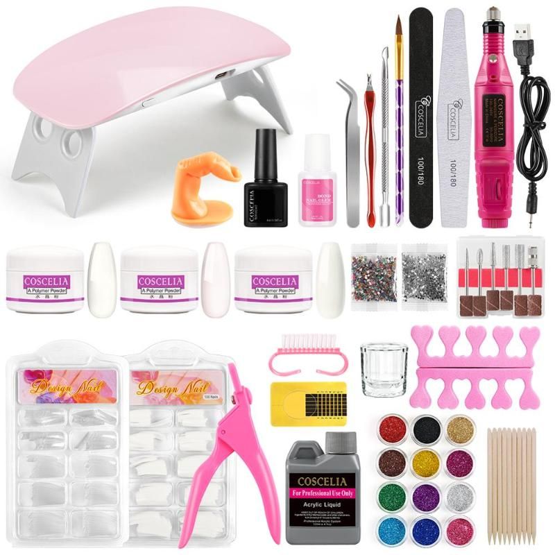 Pro Acrylic Nail Kit Full Manicure Set With Nail Lamp Drill Machine