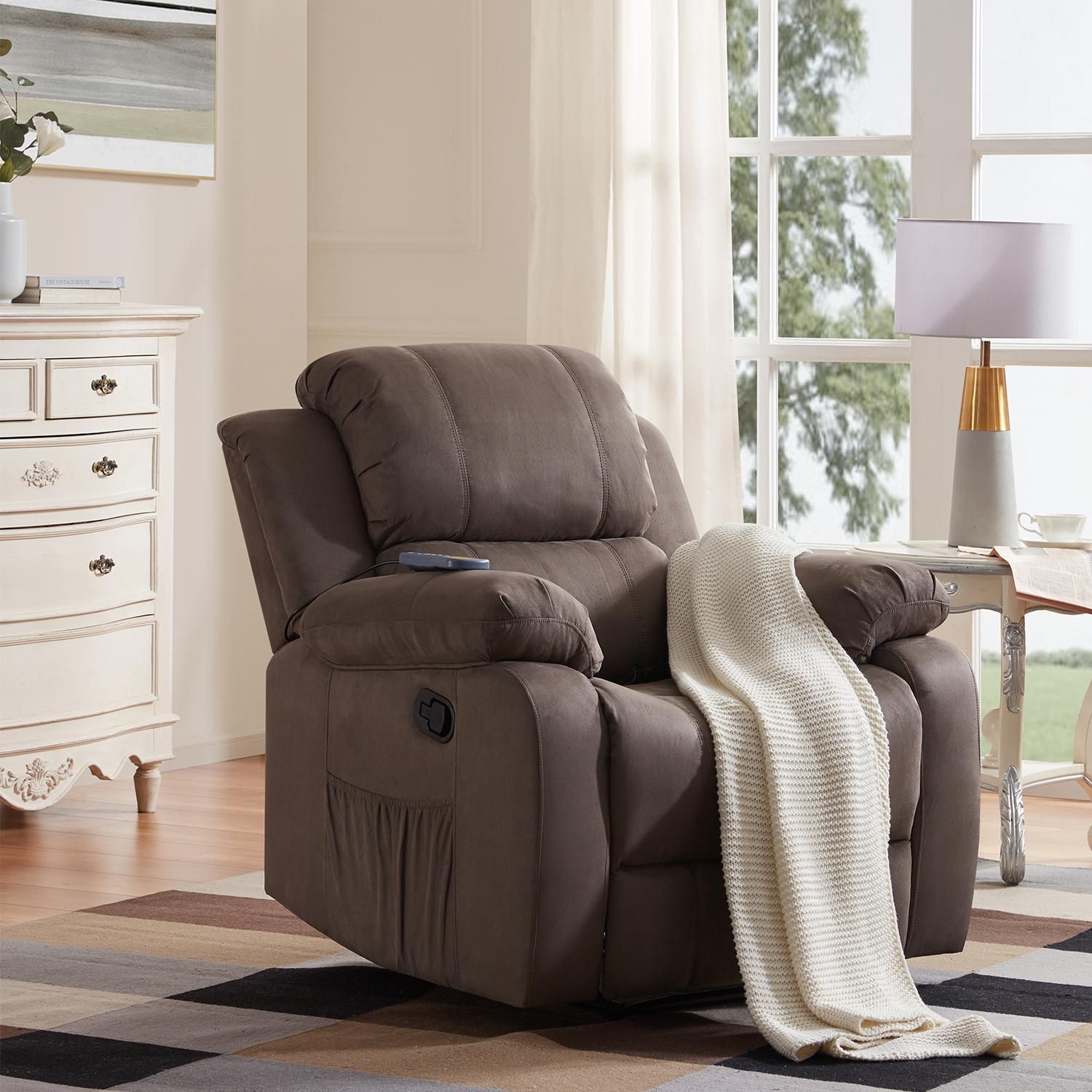 2020 ORIS FUR. Suede Heated Massage Recliner Sofa Chair Ergonomic