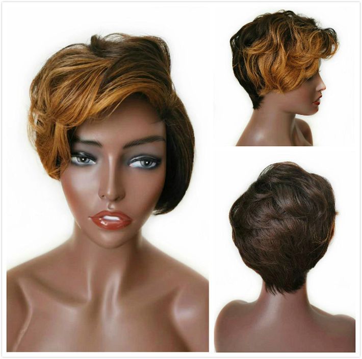 Dark Roots Blonde Short Bob Human Hair Wigs For Black Women Pixie Cut