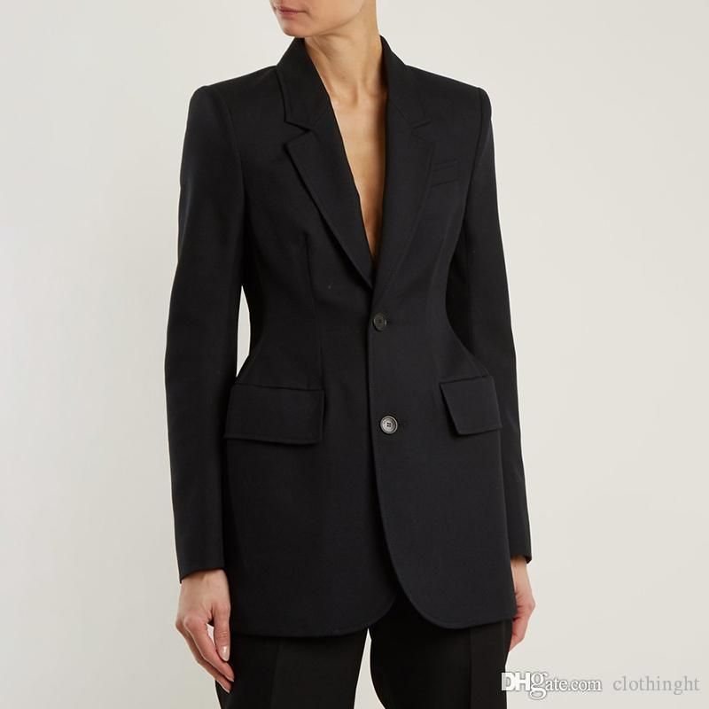 2021 Black Blazer For Women Waisted Long Sleeve Slim 1 Coat Female ...