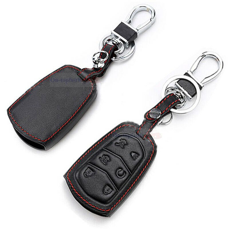 6 Button Remote Fob Bag Holder Leather Car Key Cover Case For Cadillac