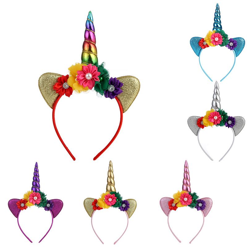 2021 New Girls Cute Unicorn Flower Cat Ears Headbands Children Headwear