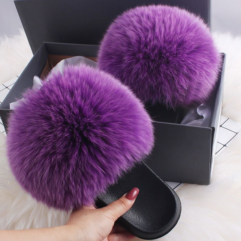 2022 New Summer Fashion Women Slippers Bont Slides Real Vossenfur Slipper Indoor Pretty Slippers 