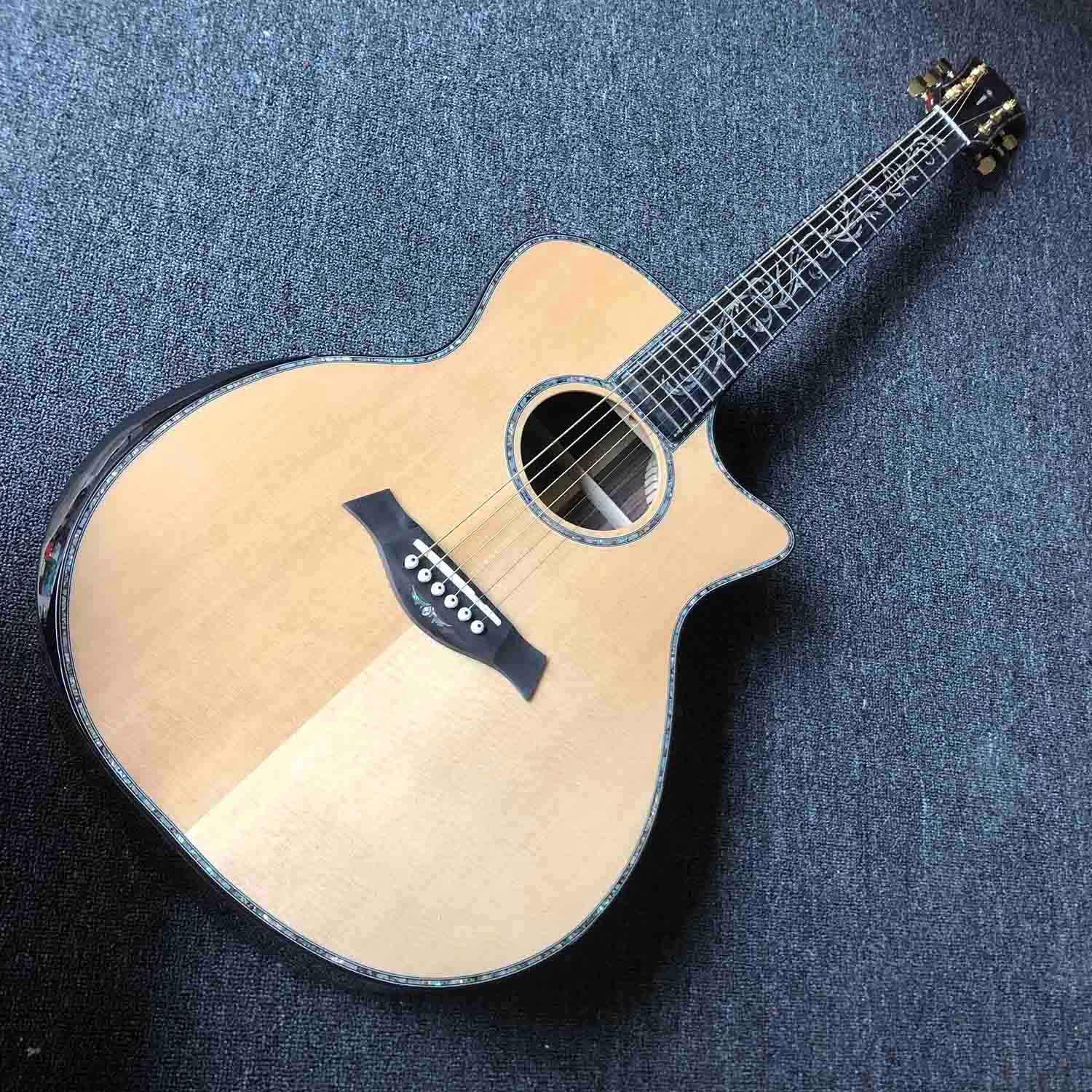 Custom 41 Inch Grand Acoustic Guitar Arm Rest Abalone Ebony Fingerboard