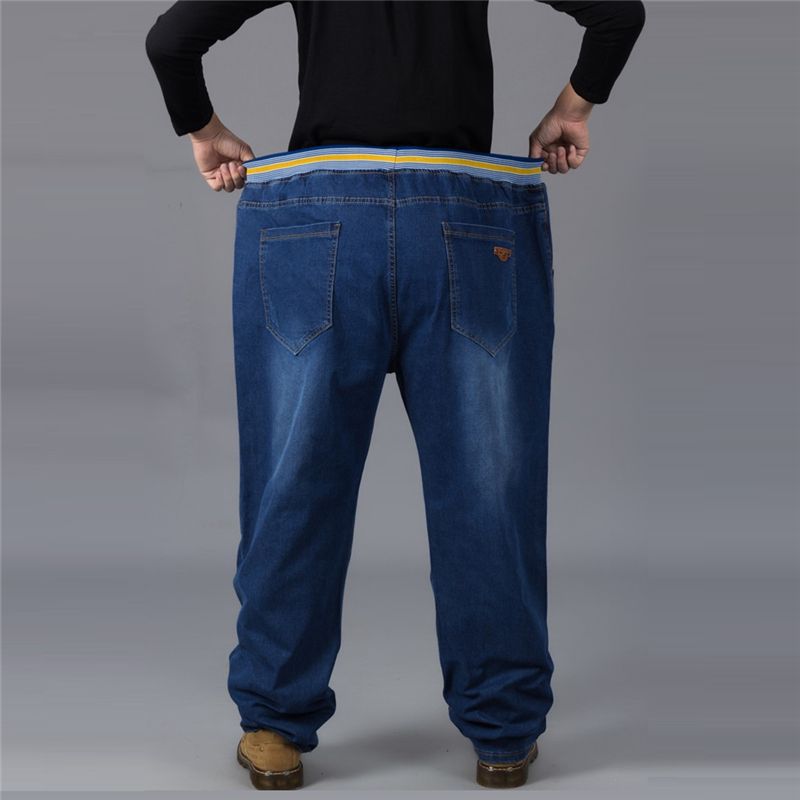 2021 Jeans Men Elastic Waist Plus Size Full Length Denim Pants Very Big ...