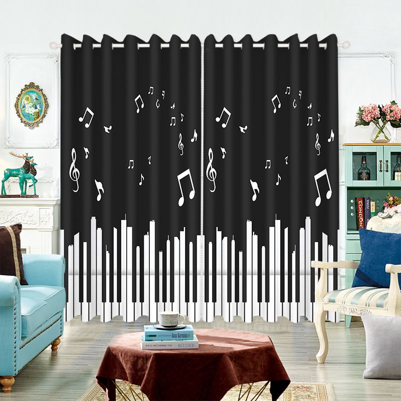 2021 Music Notes Piano 2 PanelsWindow Curtains Block Out Fabric Drapes