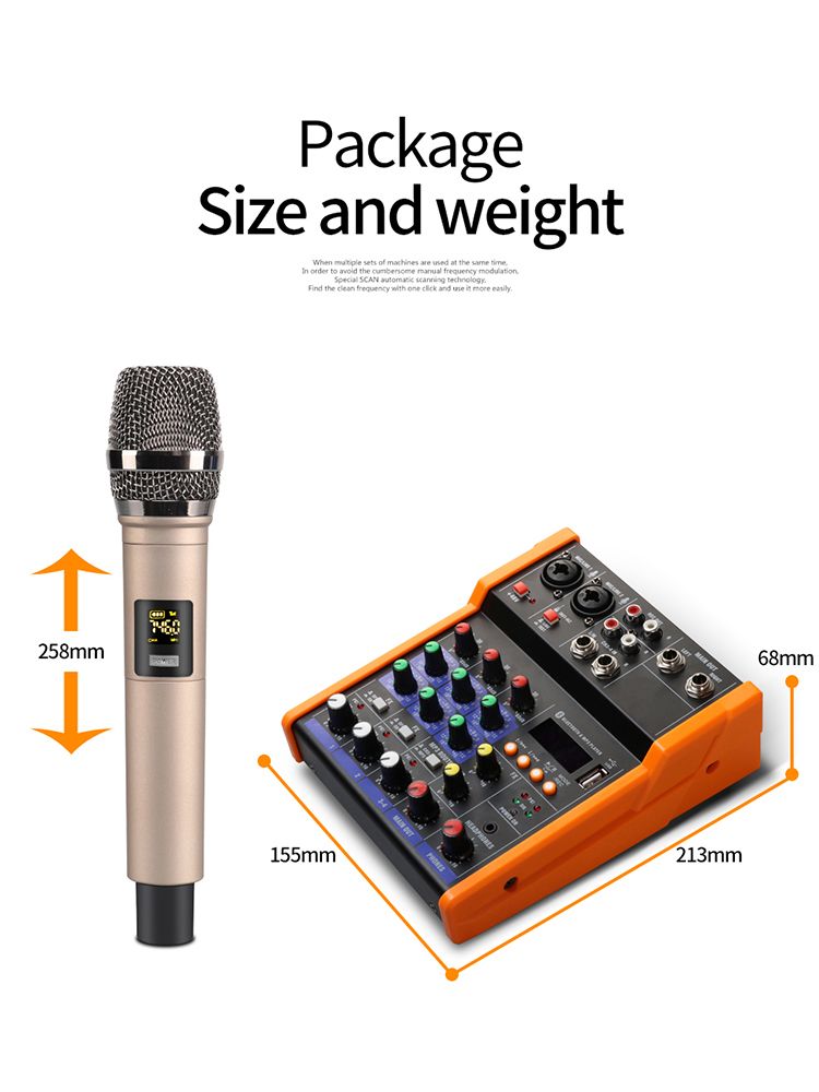 Bluetooth Audio Mixer 4 Channel With UHF Wireless Microphone MP3 USB