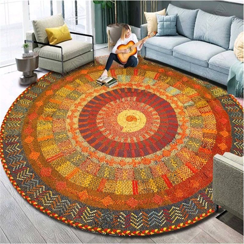 Round Mandala Carpet Persian Floor Mat Living Room Bedroom Carpet Large Moroccan Non Slip Baby