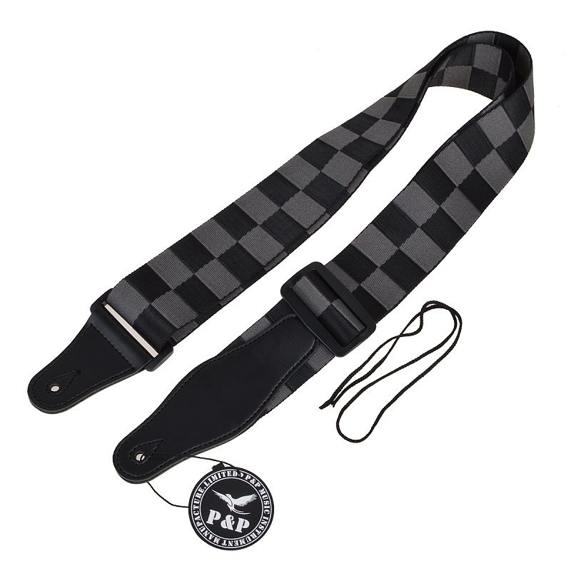 2021 Acoustic Electric Guitar Strap Woven Black Gray Checkerboard Nylon