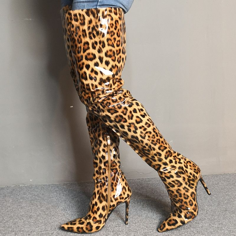 2020 Luxury Leopard Print Women Over The Knee Boots Sexy High Heels