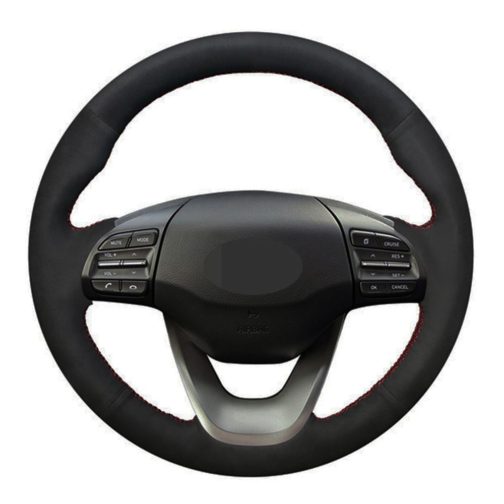 Car Steering Wheel Cover DIY Hand Stitched Black Genuine Leather Suede