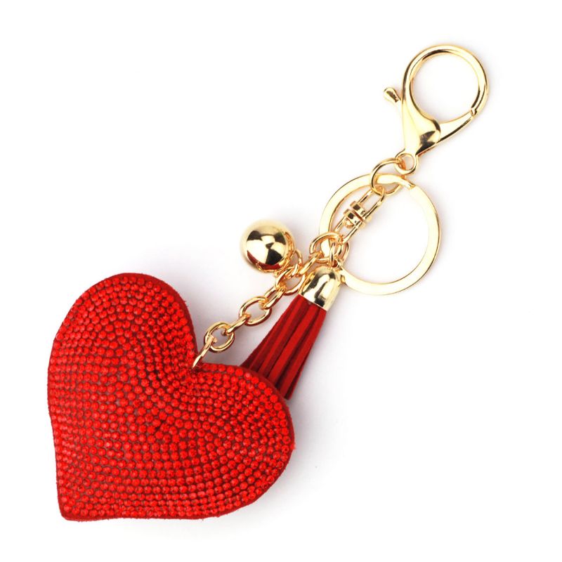 Key Chain Love Heart Full Crystal Key Ring Sweet Women Handbag Pendant Charms Long Tassel Golden