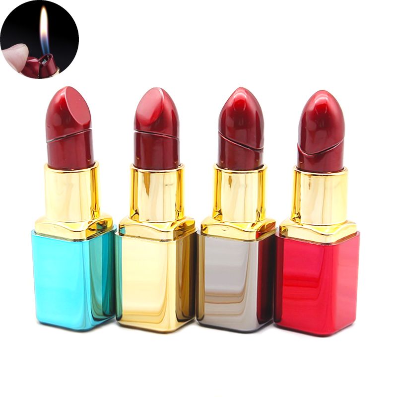 2021 Funny Lighter Refillable Creative Lipstick Shaped Butane Gas