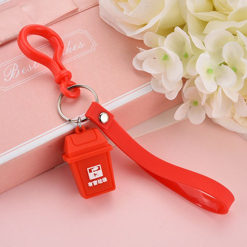 Trash Can Keychain Car Epoxy Key Chain Ring Mini Garbage Classification